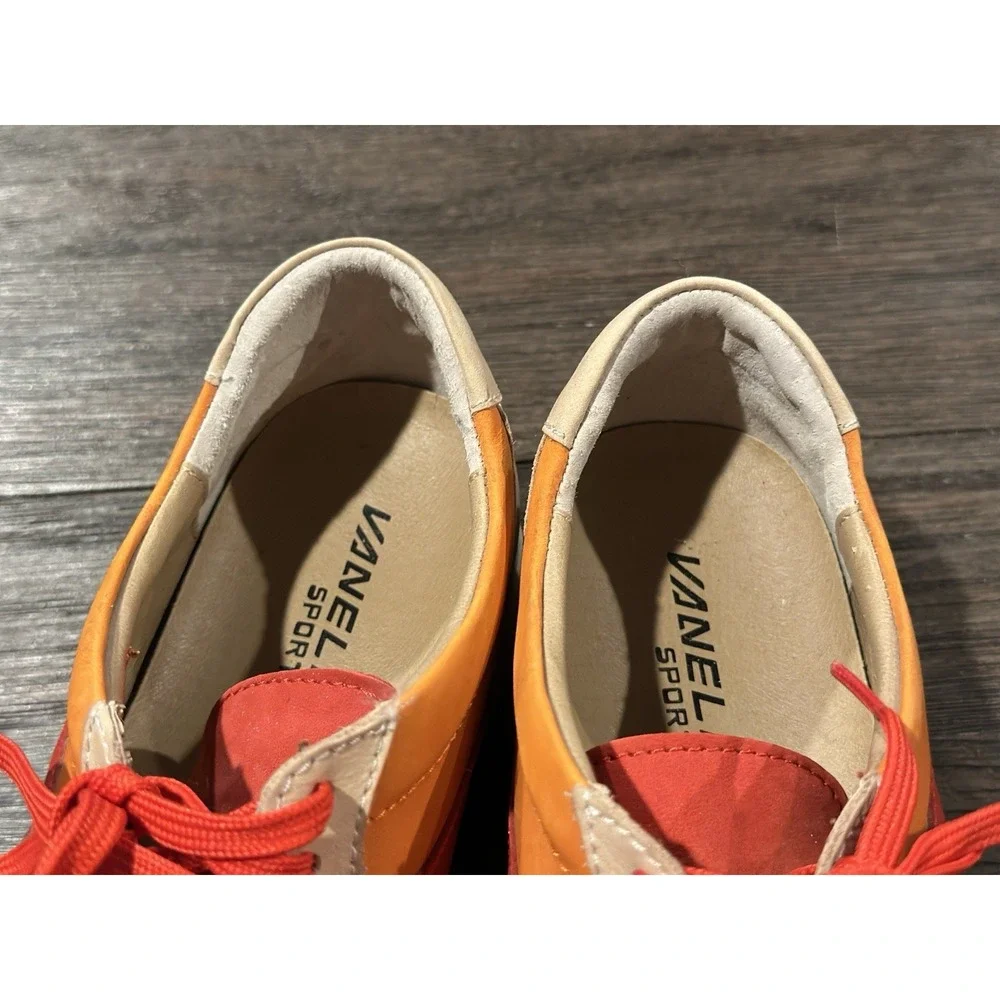 Vaneli‎ Sport Red Orange Tan lace up sneaker womens Sz 9 Rainbow Colorful